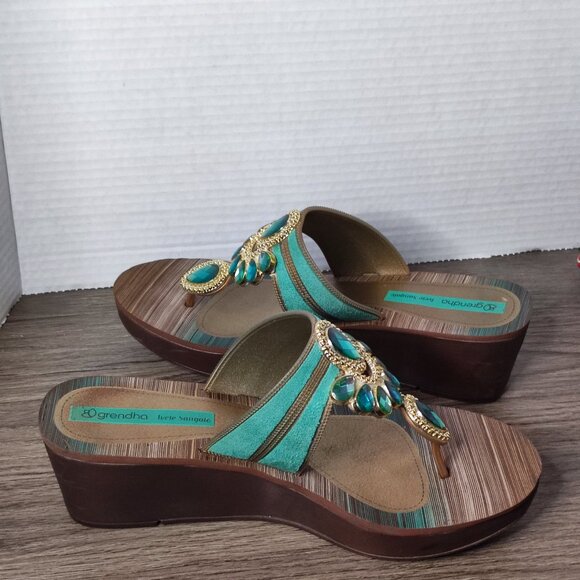 Grendha Ivete Sangalo sandals women's size 9 green rhinestones design - Picture 2 of 11
